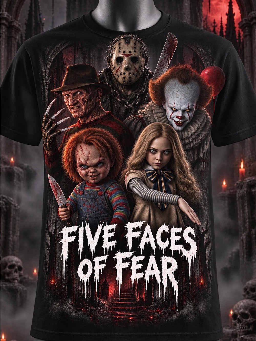 Five Faces of Fear Unisex Black Graphic Tee